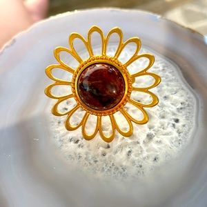 Adjustable Pietersite Sunflower Ring in Gold